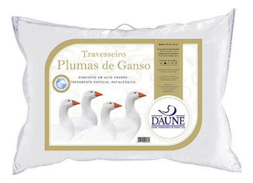 Travesseiro Daune 100% Plumas De Ganso 50 Cm X 70 Cm Branco