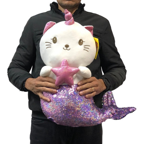 Sereia De Gato Com Chifre Em Pelúcia Com Lantejoulas 54 Cm Cor Colorido