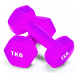 Kit 2 Mancuernas Ejercicio 1 Kg Neopreno Entrenamiento Par Color Violeta