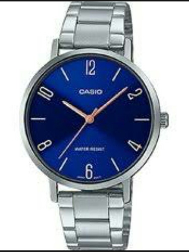 Reloj Casio De Dama Modelo Ltp-vt01 Metal Cara Azul Arabigos