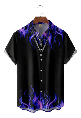 Hjb Camisa Hawaiana Unisex Flame Black, Camisa De Playa De