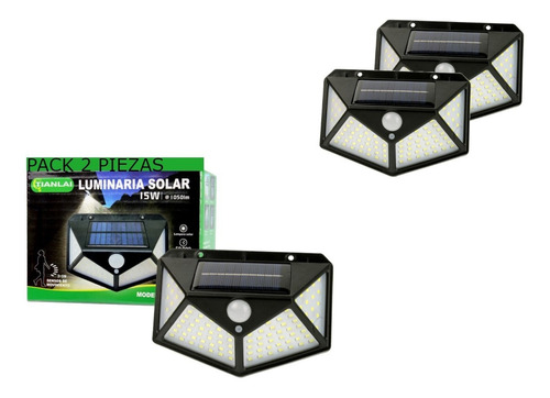 Luminaria Led Solar Seguridad Jardín Exteriores 1050lm 2 Pzs