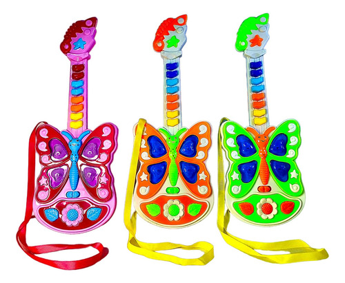 Guitarra Rosada Mariposa Juguete Sonido Luces Niñas 