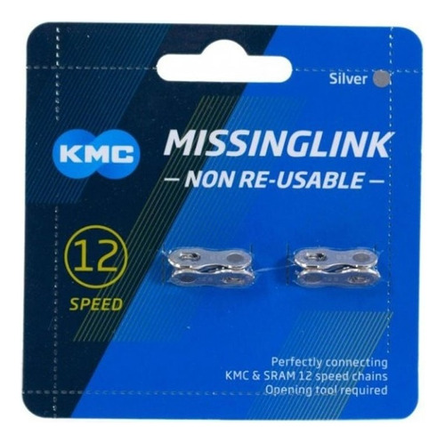 Conector De Cadena Kmc X12, 12 V, Silver Missing Link, 2 Unidades