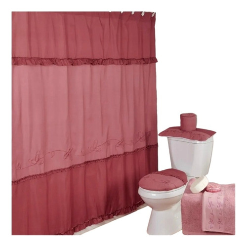 Juego Cortina Baño Bordado Premium 6 Piezas Velutti