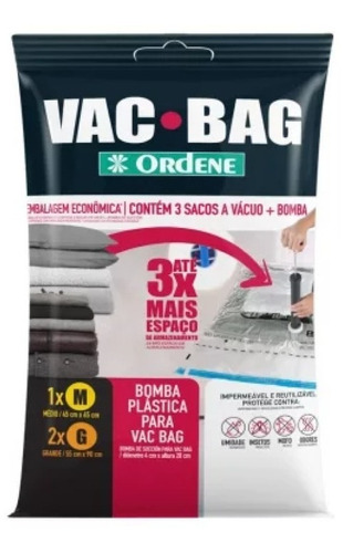 Kit 3 Sacos A Vácuo Vac Bag 1 M, 2 G 55x90 Cm E Bomba Ordene