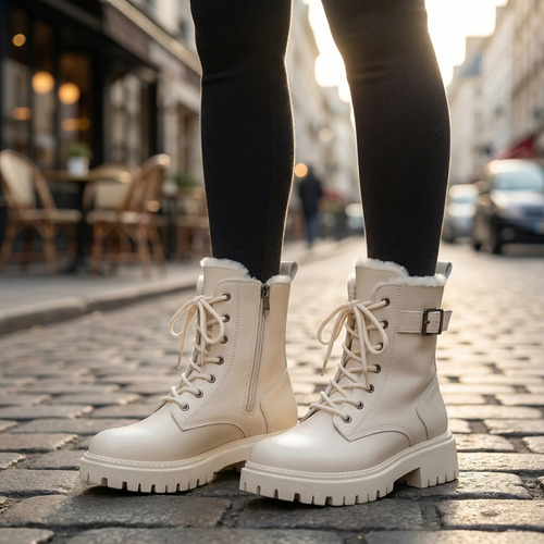 Botas Militares Plataforma Mujer Térmicas Con Peluche 5cm