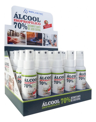 Spray Alcool Isopropilico 70% Pump 60ml Uso Geral Implastec