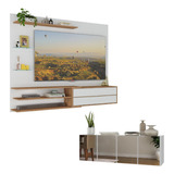 Painel Com Suporte Para Tv Até 65 Polegadas Com Aparador 4 Portas Com Espelho Multimóveis Mp1089 Cor Rustic/branco