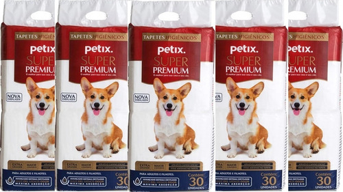 Kit 5 Tapetes Higiênicos Petix Premium Da Super Secão 150 Un