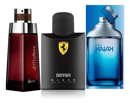 Kit 3 Perfumes Masculino Exclusivo - 1 Kaiak, 1 Malbec Tradicional E 1 Ferrari Black