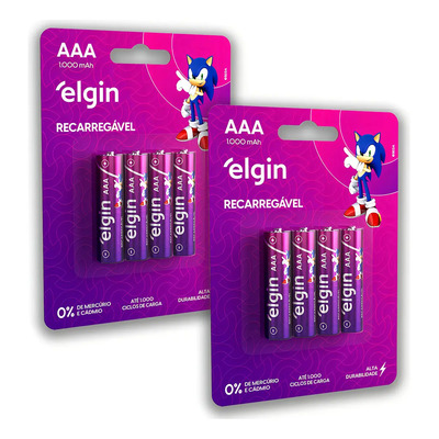 Pilha AAA Recarregável Elgin de 1000 mAh - Kit com 8 Unidades | MercadoLivre