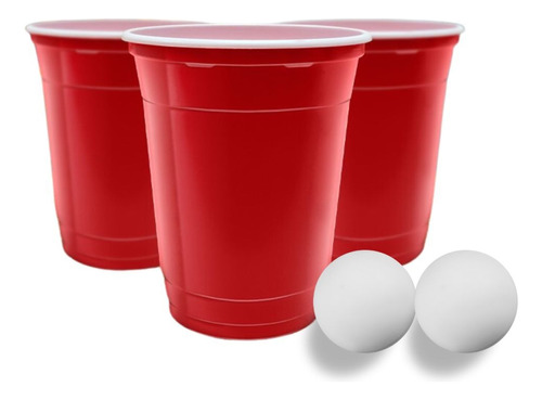 Kit 100 Copo Americano Beer Pong 440ml Red Cup + 2 Bolinhas