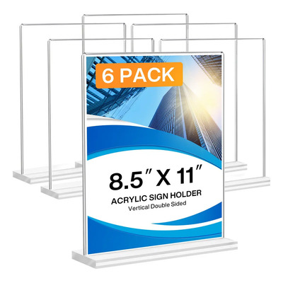 Paquete De 6 Soportes Acrílico Para Letreros De 8,5 X 11 Pulgadas, A4 Soporte De Papel Transparente De Doble Cara, Soportes Verticales Acrílicos Para Oficina, Negocios, Menús, Bodas, Fiestas