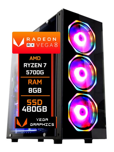 Pc Gamer Fácil Ryzen 7 5700g Vega 8 Ssd 480gb 8gb Ddr4 500w