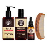 Kit Shampoo + Balm + Óleo + Pentes De Madeira Barba De Macho