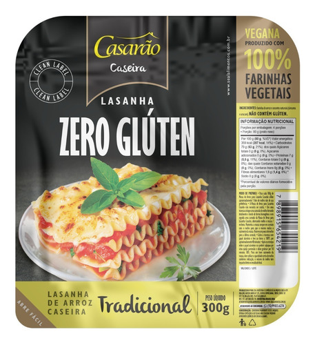 Massa Para Lasanha Casarão Tradicional Vegana Sem Glúten 300g