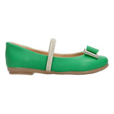 Flats Casual Lady Loren´s Color Verde Diseño De Moño Niña