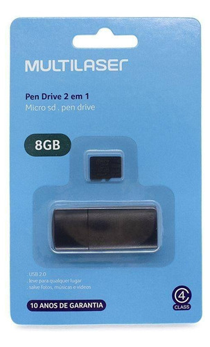 Pen Drive Leitor Usb E Cartão De Memória 8gb Multilaser