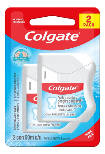 Hilo Dental Colgate Con Cera 50m  Pack X 2