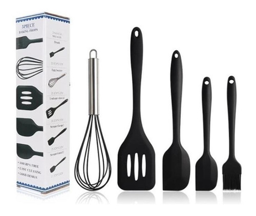 Kit 5 Peças Jogo De Utensilios De Cozinha Com De Silicone