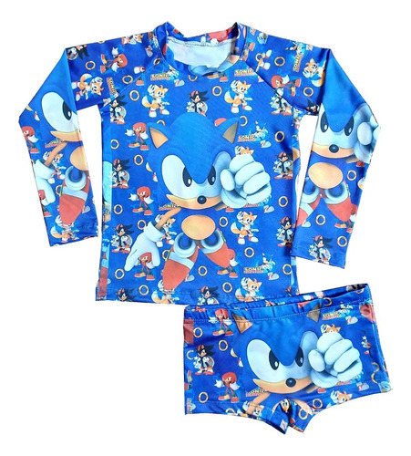 Roupa Banho Infantil Proteção Solar Blusa Sunga Menino Sonic