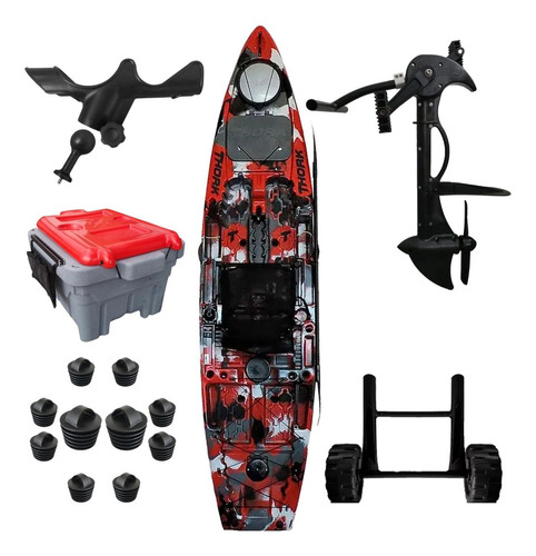 Caiaque Thork Com Pedal Evo Drive + Acessórios Milha Naútica Cor Vermelho Camuflado