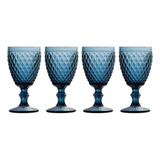 Jogo 4 Taças P/água Em Vidro Azul Bico De Abacaxi 260ml Lyor