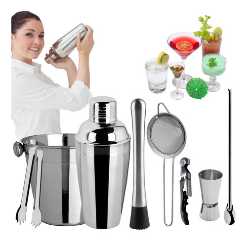 Kit Caipirinha Profissional 8 Peças Inox Coqueteleira 500 Ml