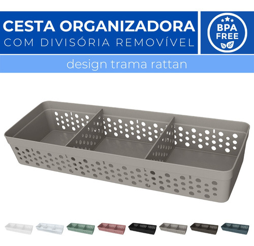 Cesto Organizador Trama Rattan C/ Divisória Removível 34x11