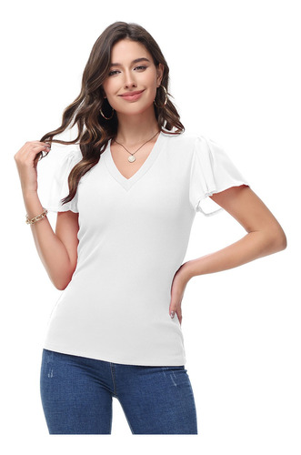 Blusa De Mujer De Cuello V Manga Corta Casuales Dama Gasa