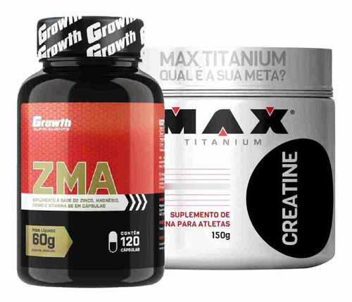 Zma 120 Caps Growth + Creatina Pura 150g Max Titanium