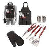 Kit Churrasco 8 Peças Inox C/ Avental E Luva Para Presente