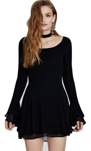 Vestido Skater Casual Sexy Mini Negro Moderno Fiesta Gotico