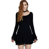 Vestido Skater Casual Sexy Mini Negro Moderno Fiesta Gotico