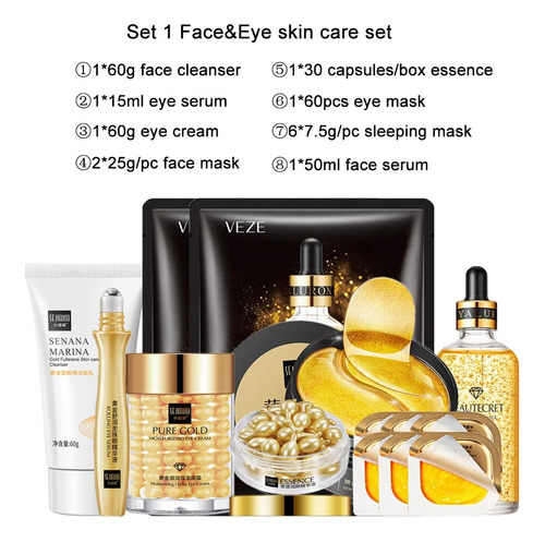 Set Skincare Gold Care Mask Skin, Tónico Facial De 24 Quilat