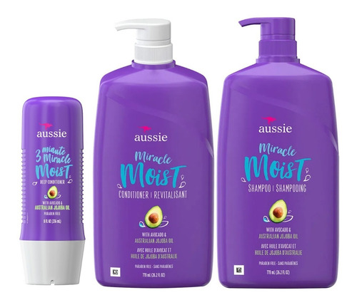 Kit Aussie Moist Shampoo Condicionador 778ml 3 Minutes 236ml