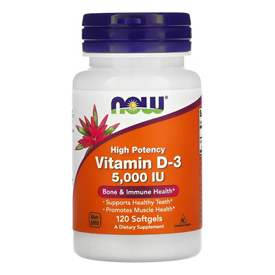 Suplemento Vitamina D3 5.000 Ui NOW c\u002F 120 Softgels - Bone & Immune Health sabor neutro | MercadoLivre