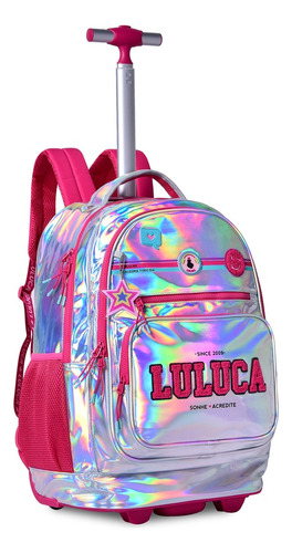 Mochila Rodinha Luluca Escolar Holográfica Bolsa Adolescente