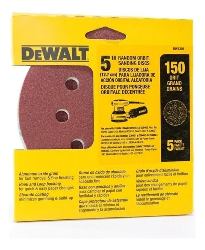 Disco Lija Velcro 127mm G 150 Set 5 Unidades Dewalt E.o. Color Amarillo