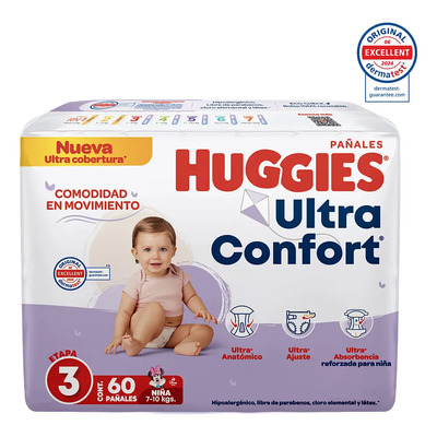 Pañales Huggies Ultraconfort Etapa 3 Niña 60 Piezas | MercadoLibre