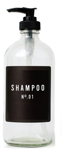Botella Dispensadora P/ Baño Vidrio Etiqueta Shampoo 500ml 