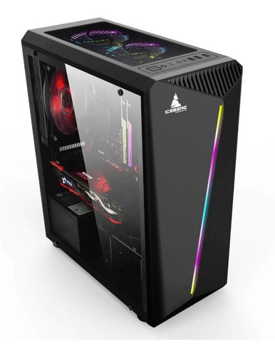 Torre Caja  Atx Gamer Iceberg Flux Rgb + Fuente Cert 600w 80