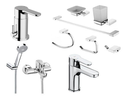 Combo Griferia Lavatorio Bidet Ducha Accesorios L20 Exteri P