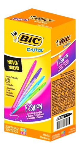 Caixa De Canetas Coloridas Bic Cristal Fashion Mix 4 Cores