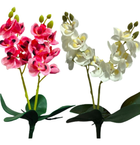  Orquideas Artificial 2 Hastes E Folhas Silicone Realista 