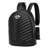 Mochila Mujer Ecocuero Las Oreiro Urbana Mediana Divisiones Color Negro Diseño De La Tela Liso