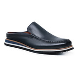 Mocassim Mule Malbork Casual Couro Azul Sola Borracha 1603