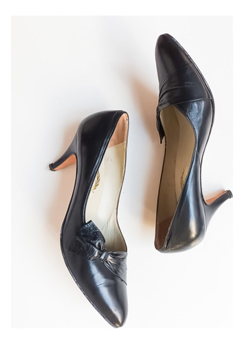 Zapatos Taco Mujer Cuero Negro Excelente Calidad Talle 38