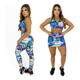 Kit Leg + Top + Short Saia  Academia Afina Cintura Zumba 